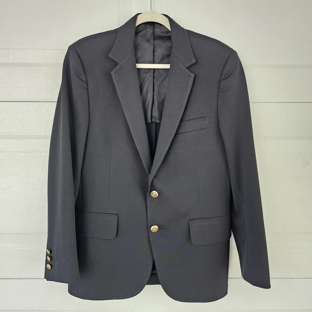 Men's Black Blazer-Gold Military Buttums-Classic Fit